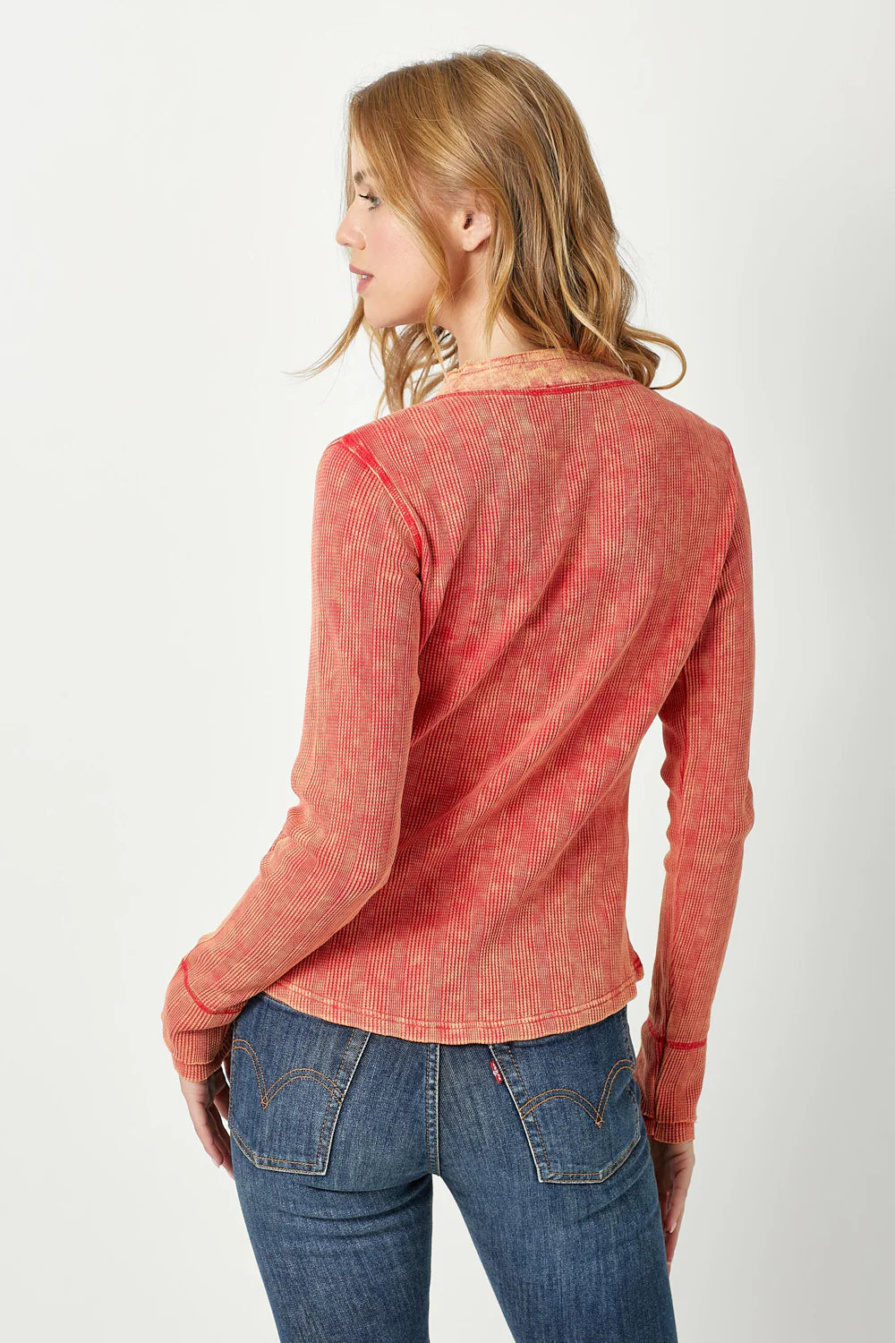 Washed Thermal Henley Top