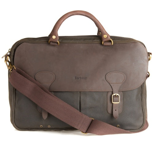 Barbour Wax Leather Briefcase Olive One Size front