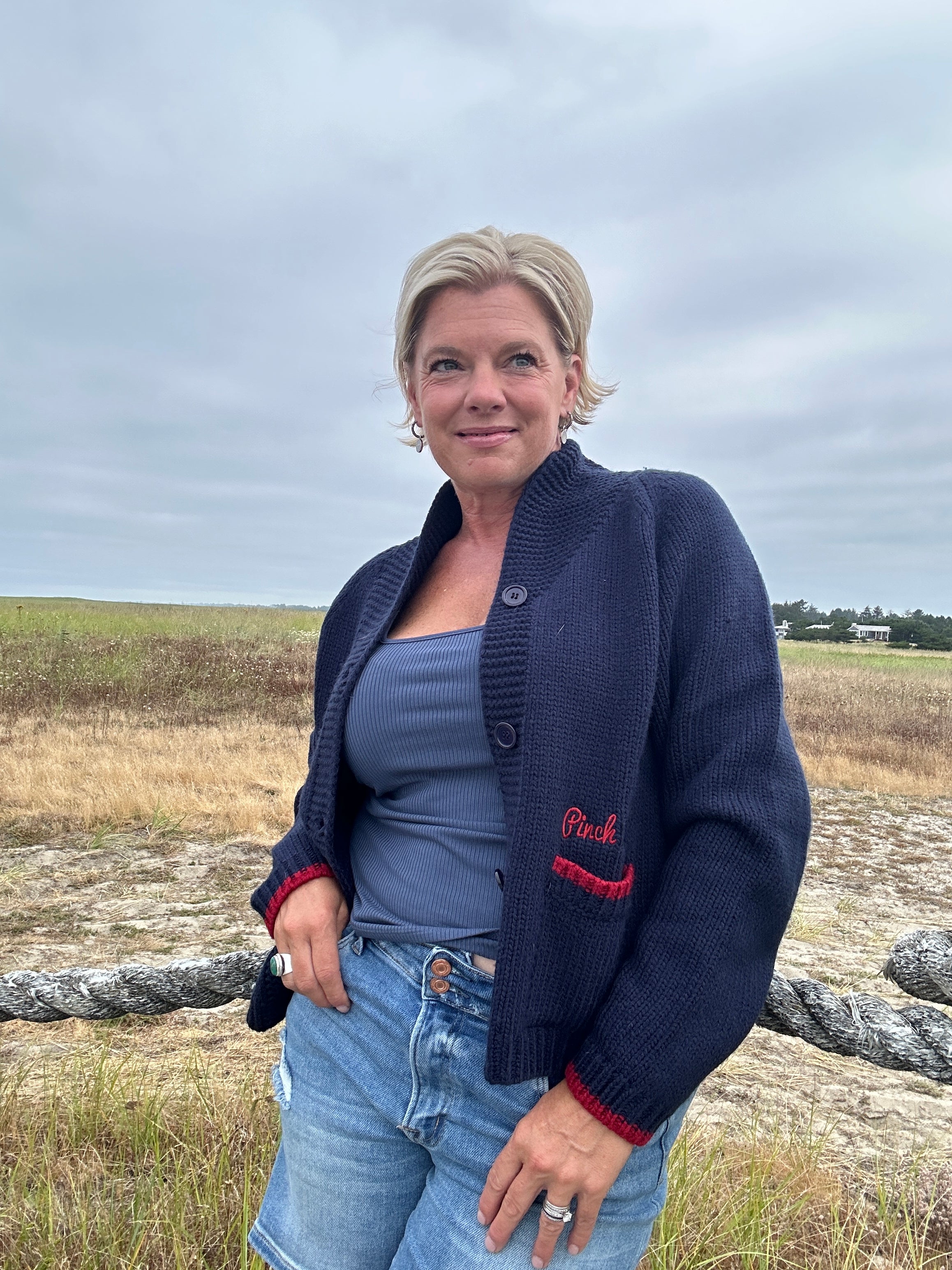 Cozy Crab Cardigan navy front