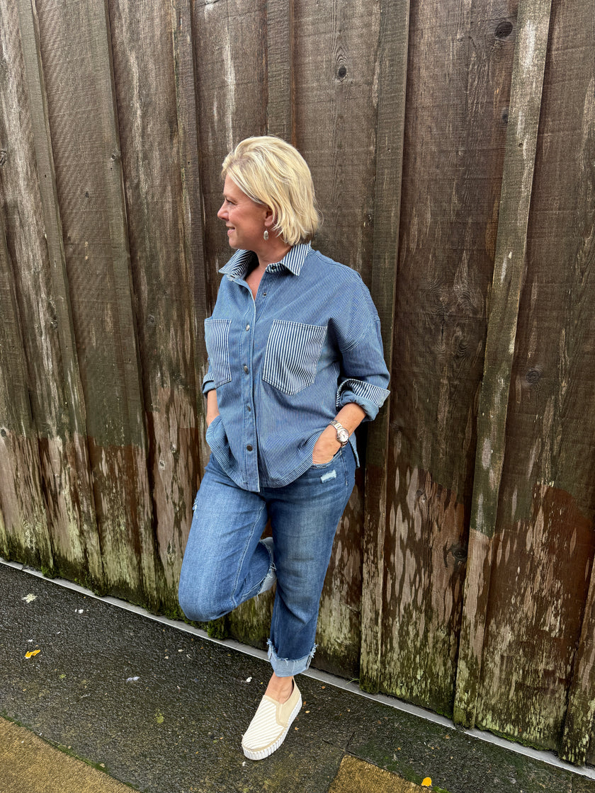 KEYPORT RAILROAD STRIPE KNIT SHACKET