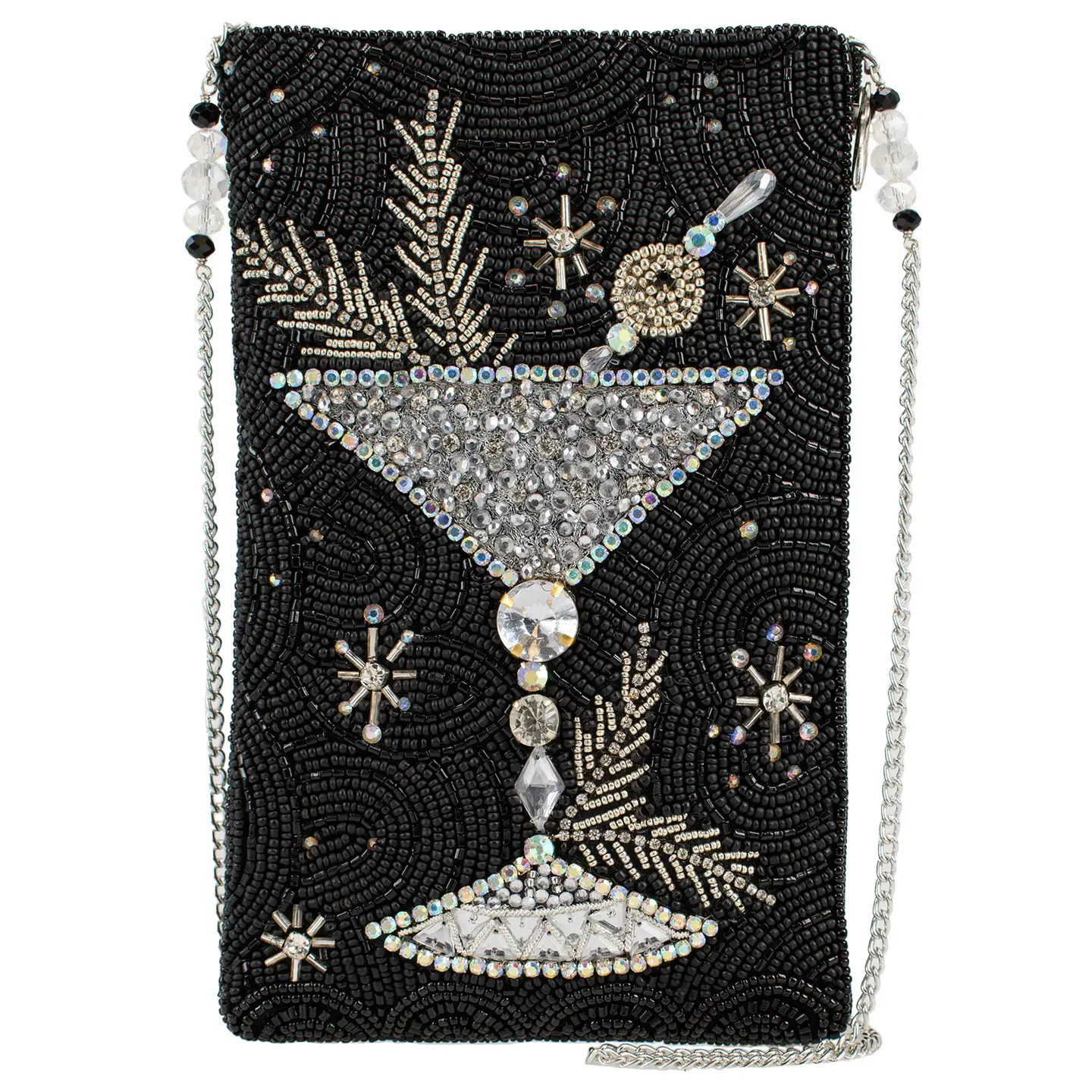 Holidaze Silver and Black Beaded Crossbody Phone Bag
