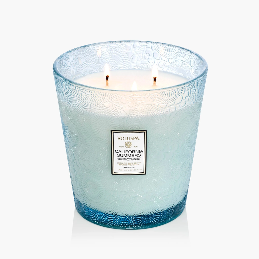 CALIFORNIA SUMMERS 3 WICK HEARTH CANDLE lit