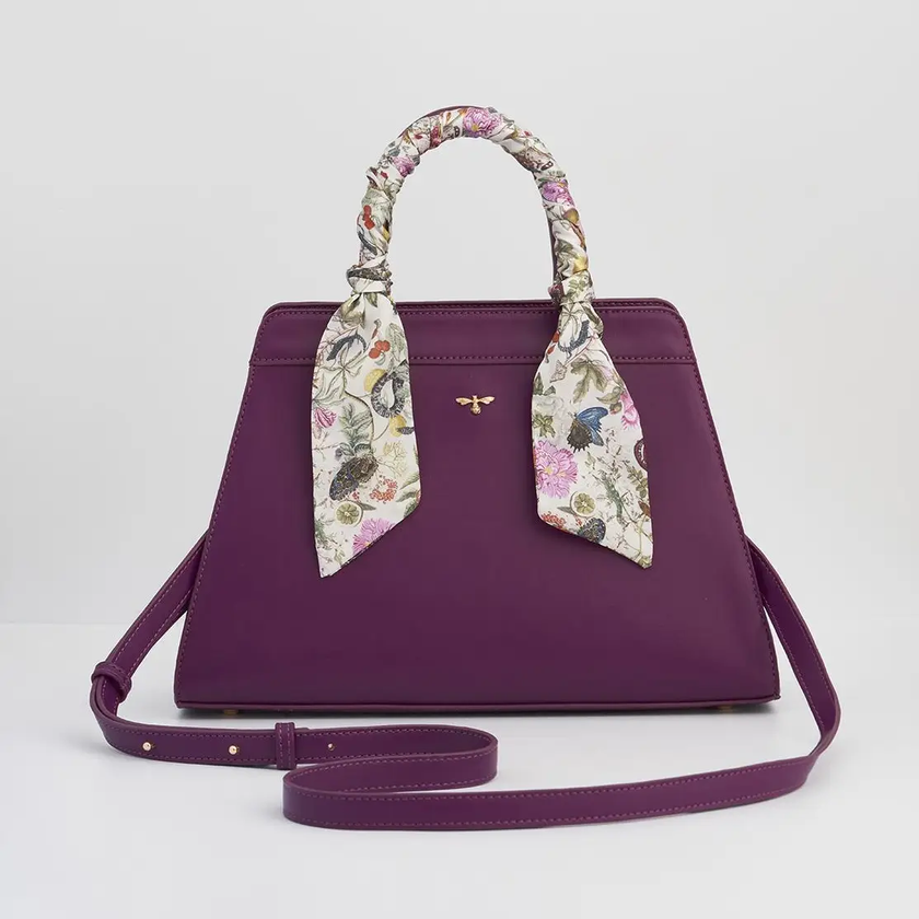 Floral Engravings Large Plum Tote front
