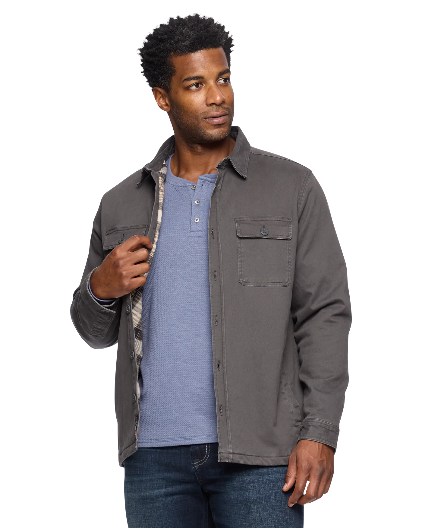 DUNN STRETCH FLANNEL LINED JACKET Front unbuttoned