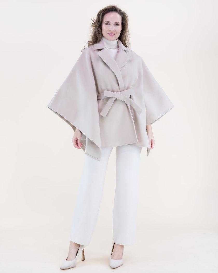 Notched Lapel Belted Tailored Cape beige