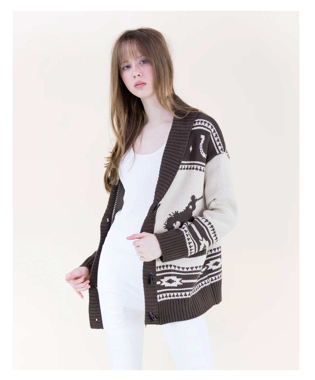 Rodeo Desert Shawl Collar Cardigan brown front