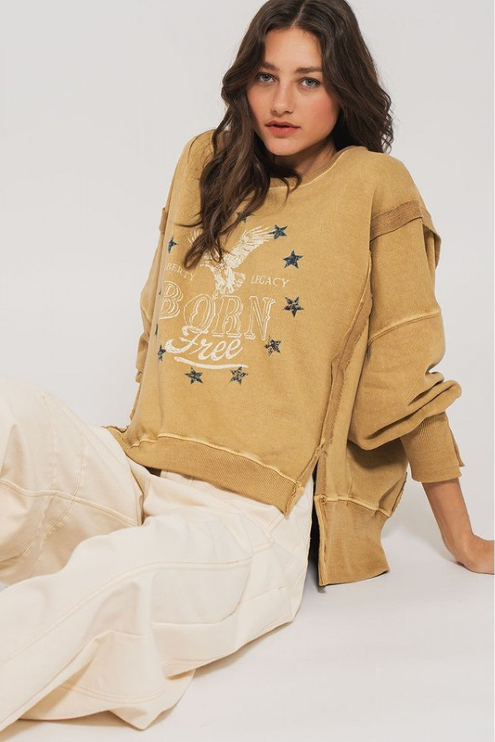 Americana born free graphic crewneck misted yellow front/side