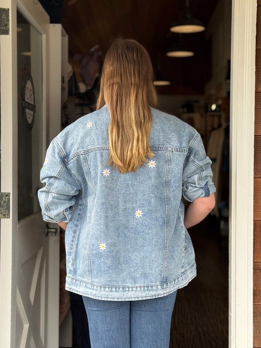 Daisy Floral Embroidered Denim Jacket