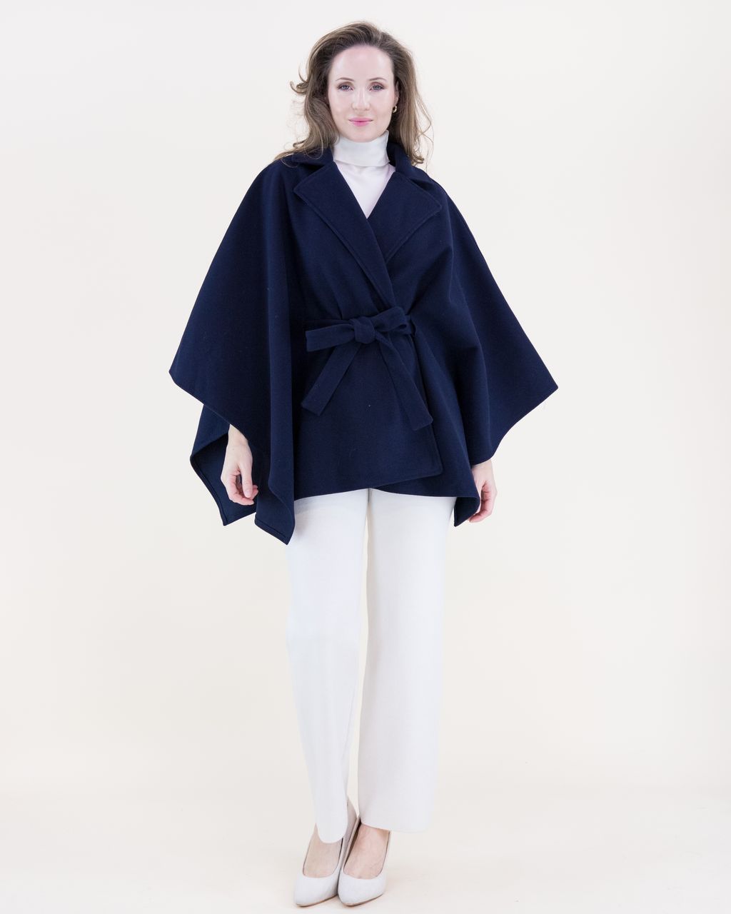 Notched Lapel Belted Tailored Cape navy