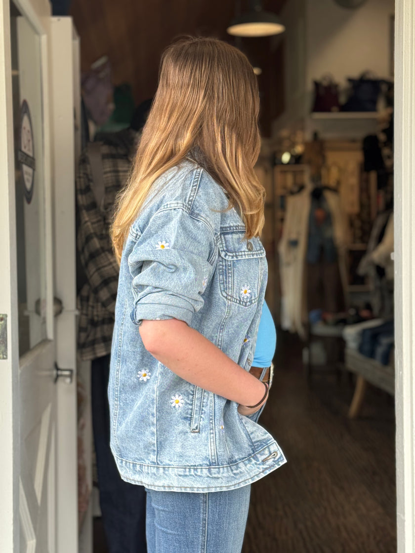 Daisy Floral Embroidered Denim Jacket