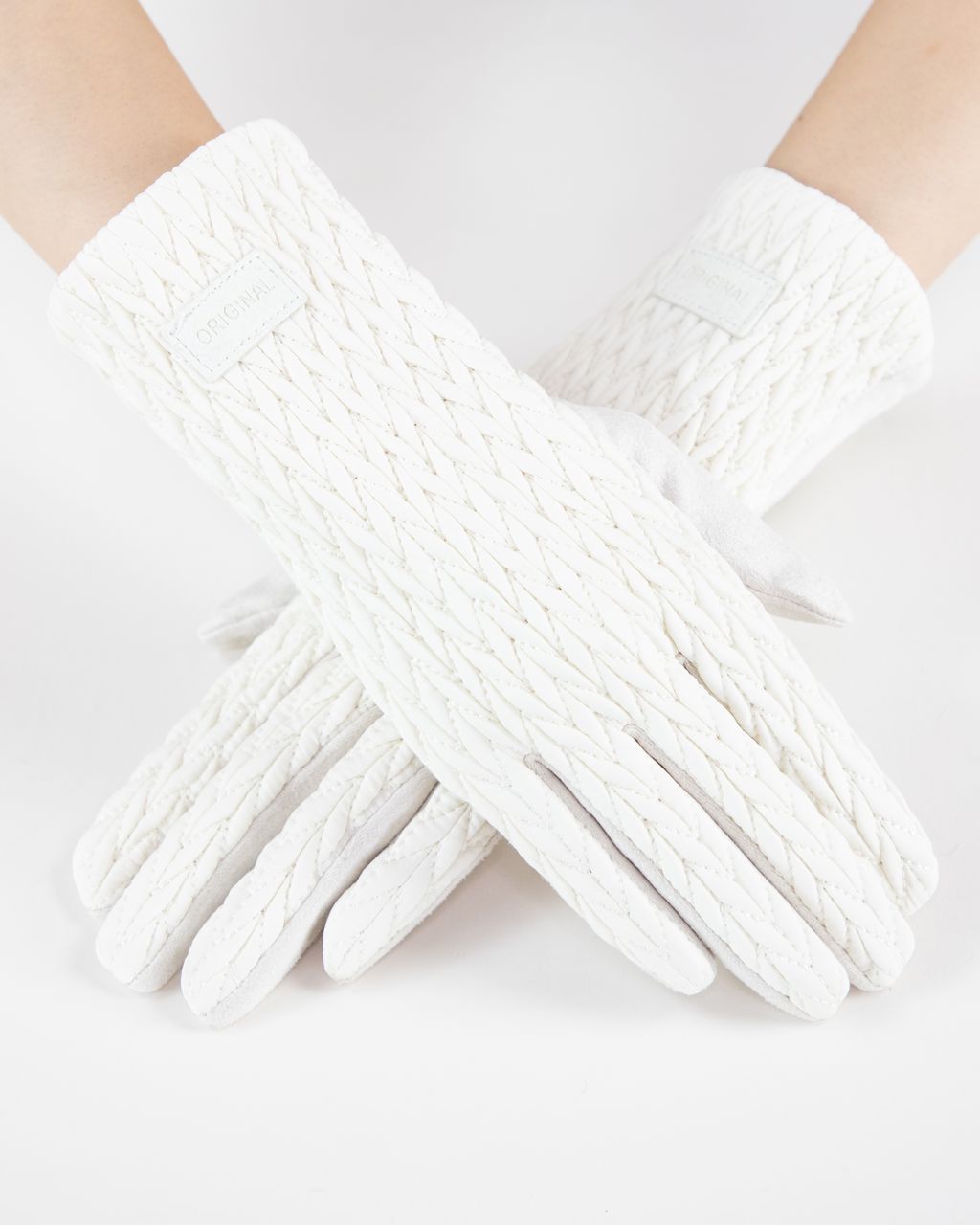 Stocking Stitch Texture Gloves white