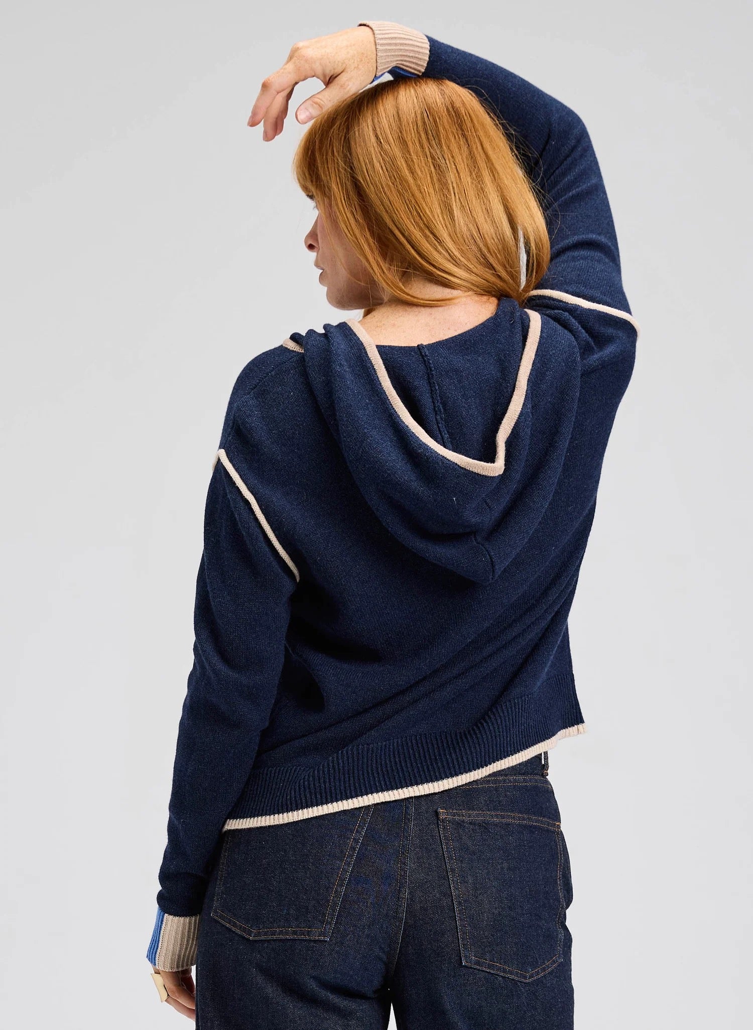 Threaded Hoodie dark denim back