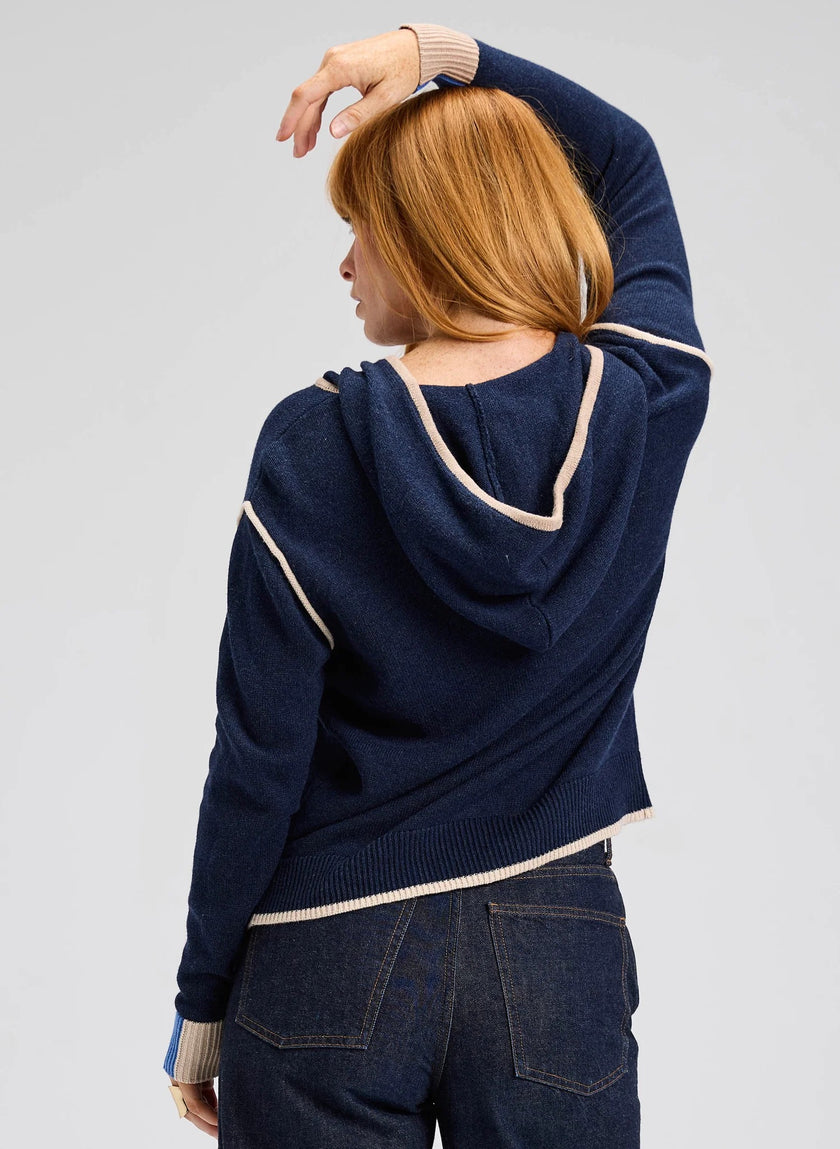 Threaded Hoodie dark denim back
