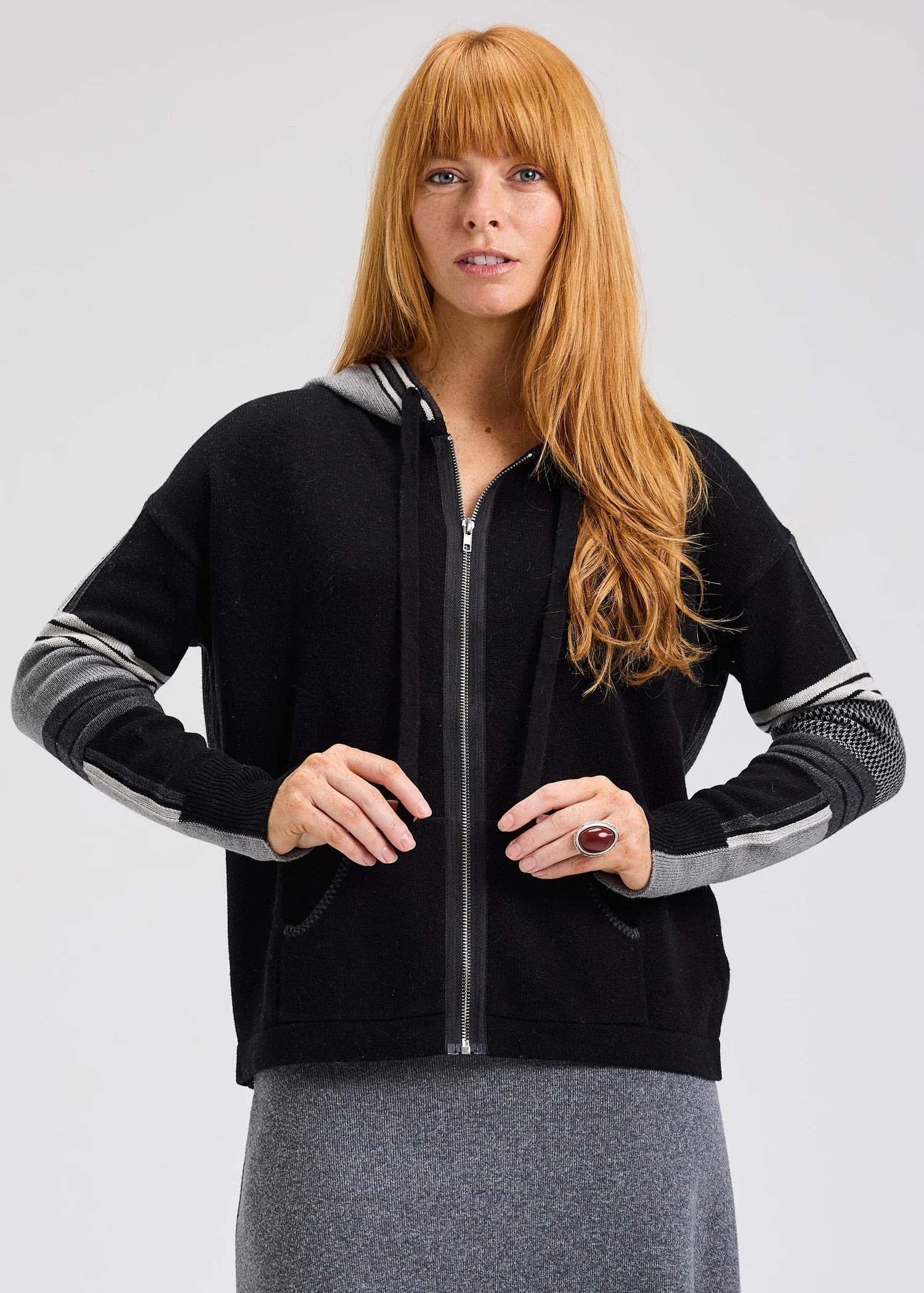 Womens Hoodie W Multi pattern Sleeve