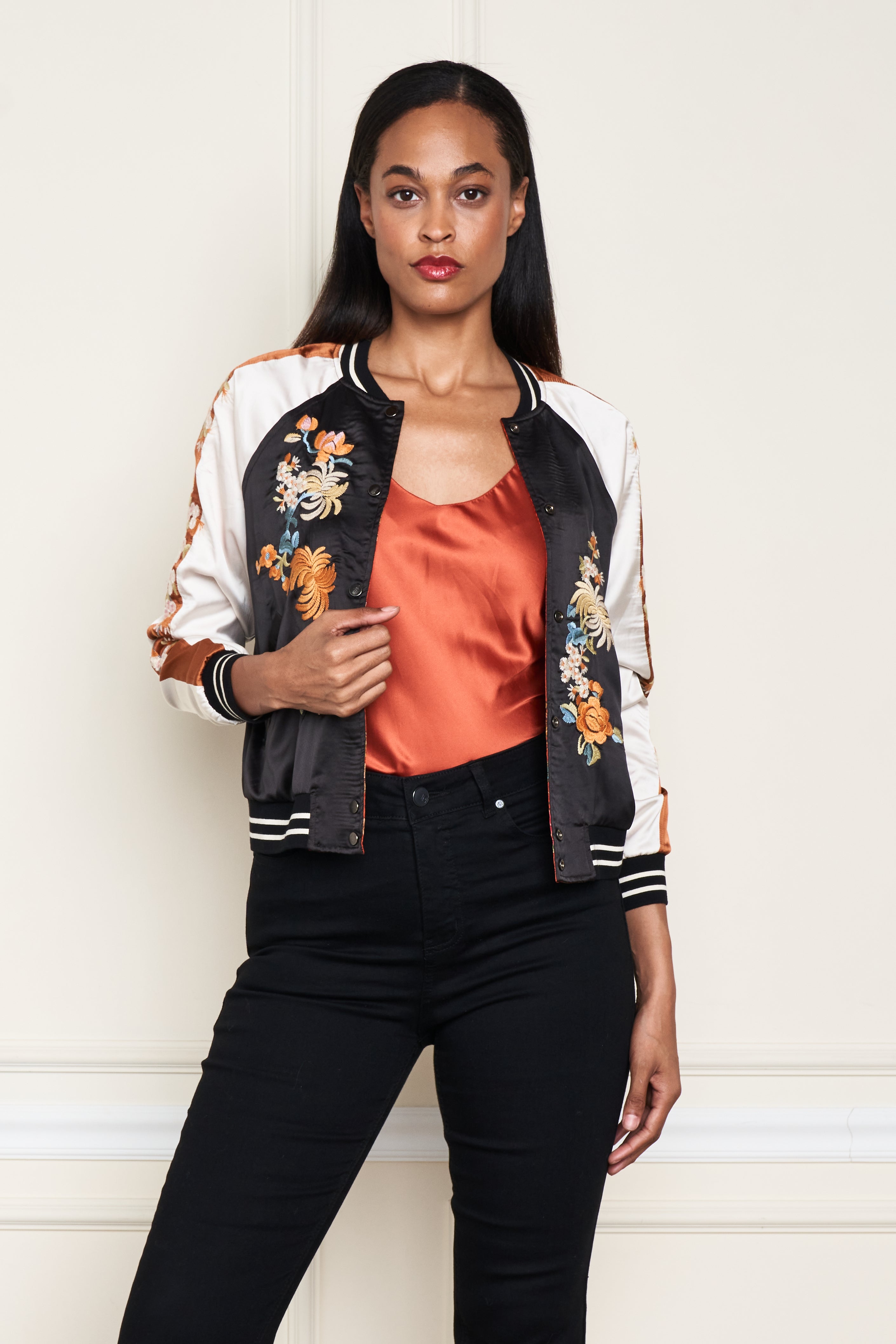 REVERSIBLE SATIN BBALL JACKET
