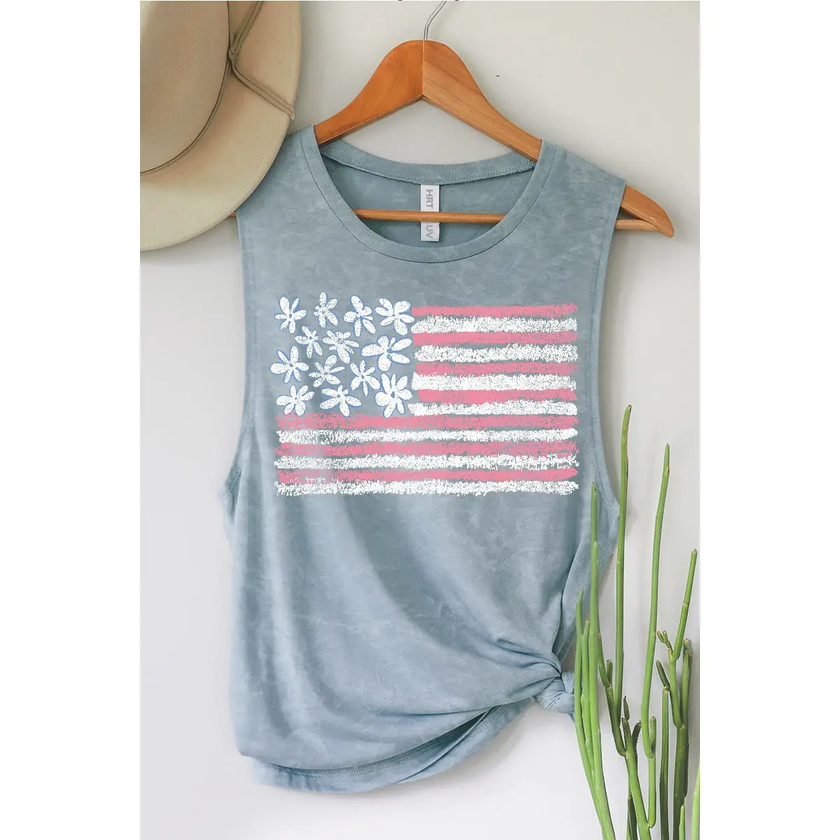American Flag Mineral Graphic Tank Top vintage blue