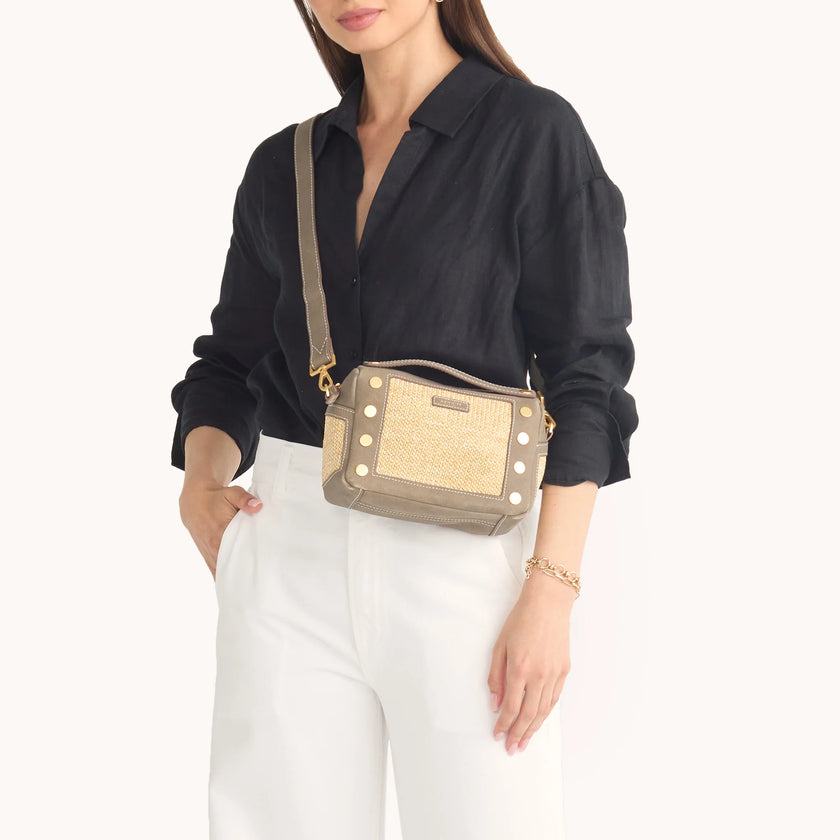 Evan Crossbody Sml-Pewter Raffia-BG