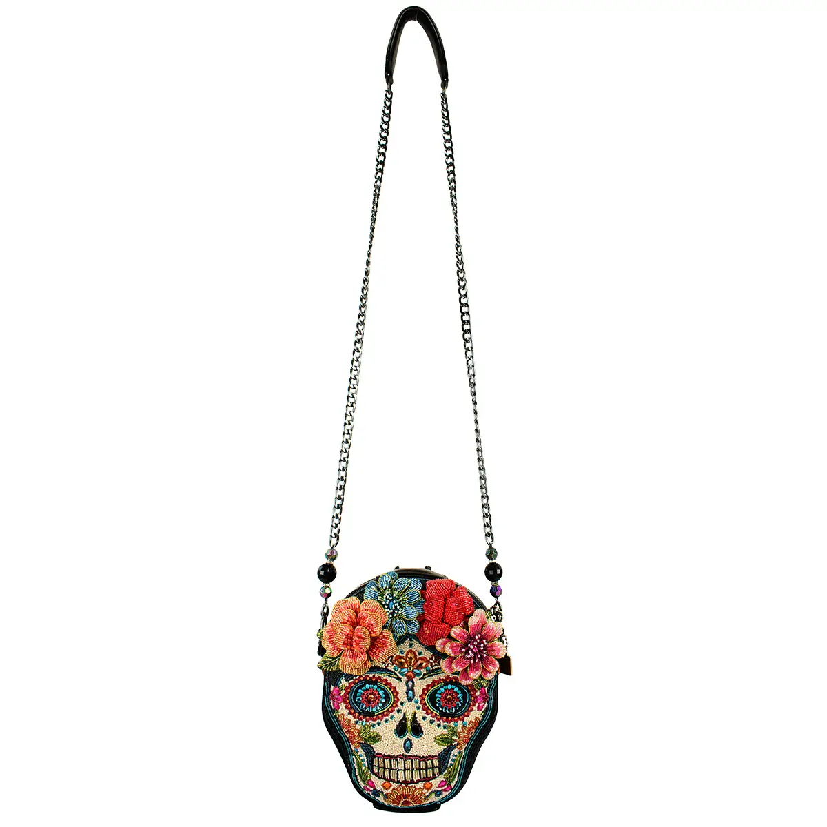 Bella Noche Sugar Skull Beaded Floral Crossbody Handbag with strap
