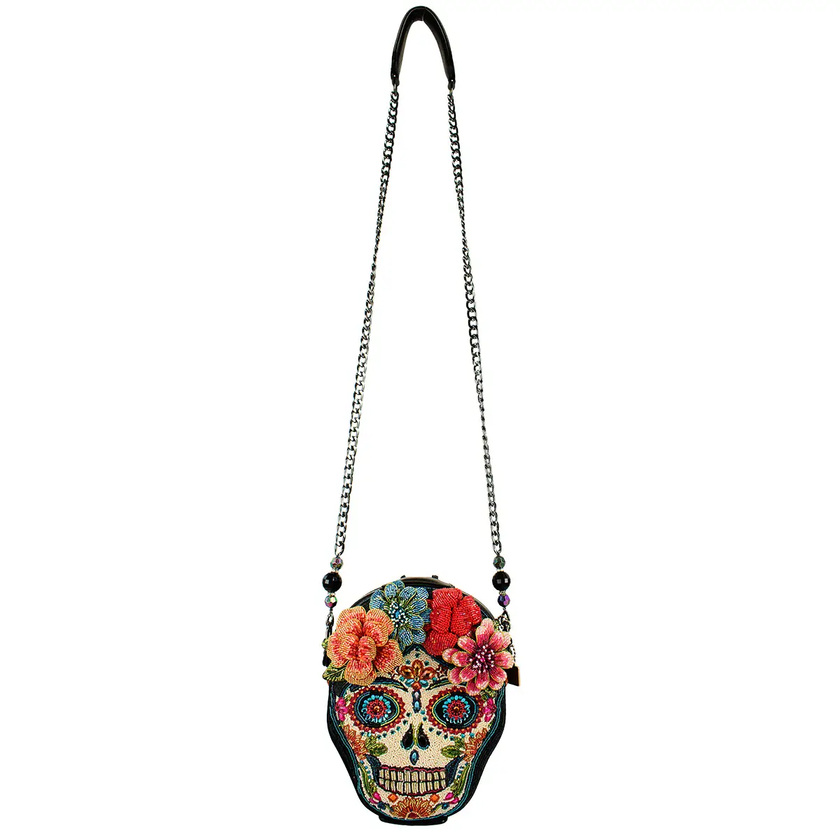 Bella Noche Sugar Skull Beaded Floral Crossbody Handbag with strap