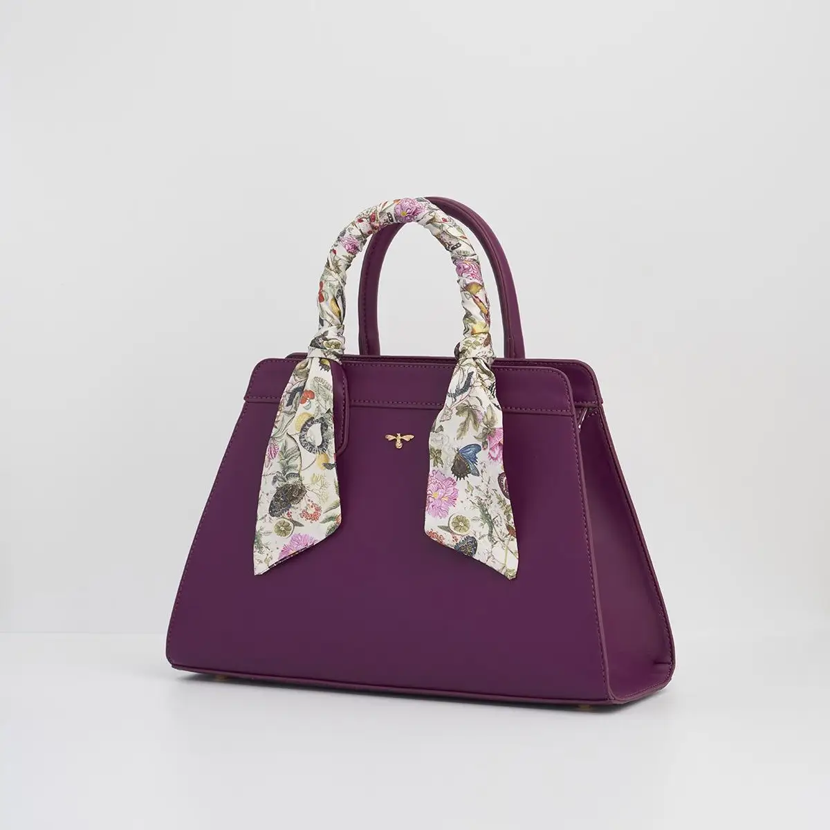 Floral Engravings Large Plum Tote front/side