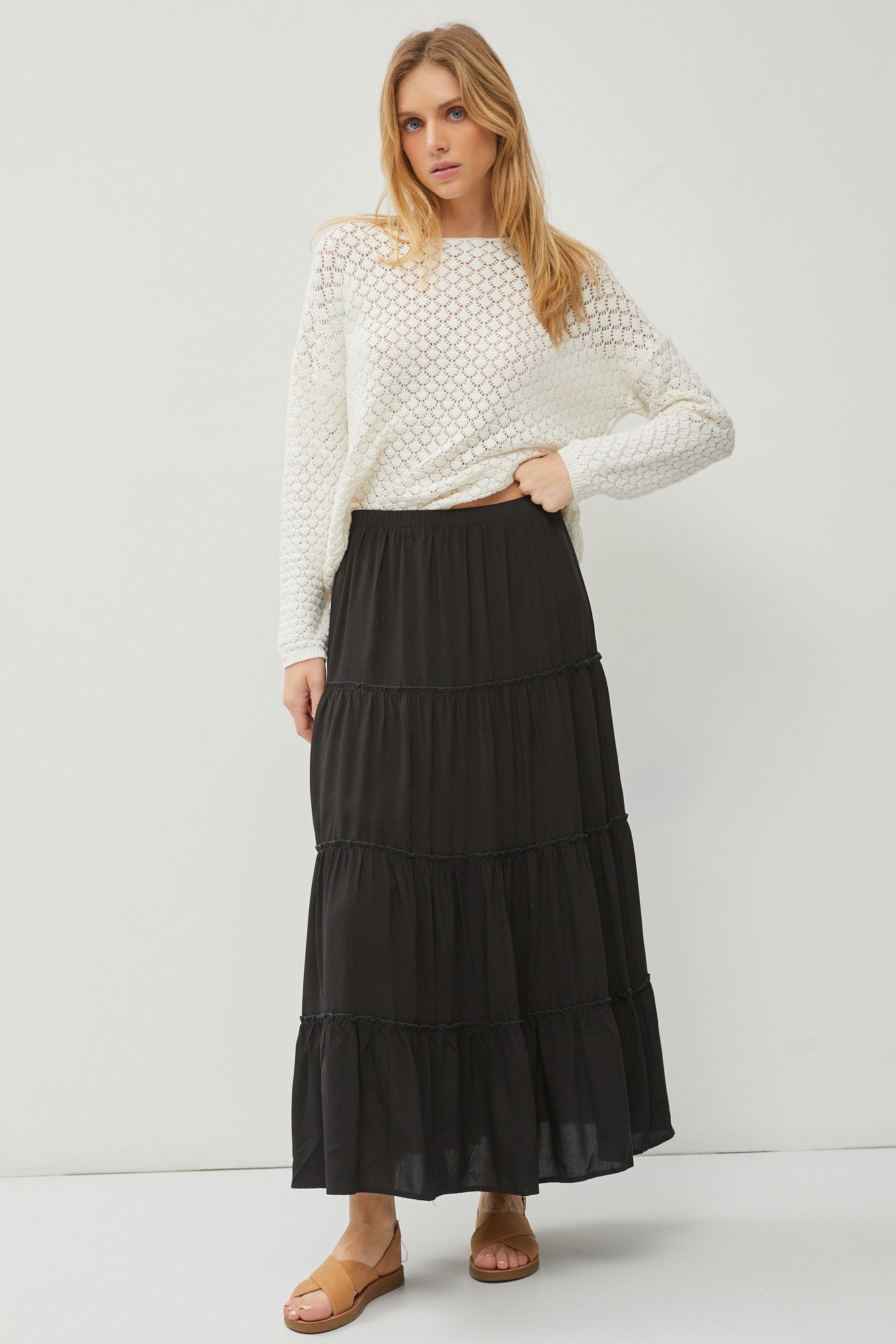 Sierra Tiered Maxi Skirt front syled