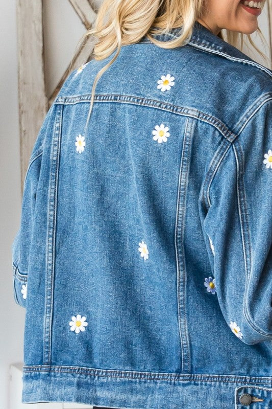 Daisy Floral Embroidered Denim Jacket