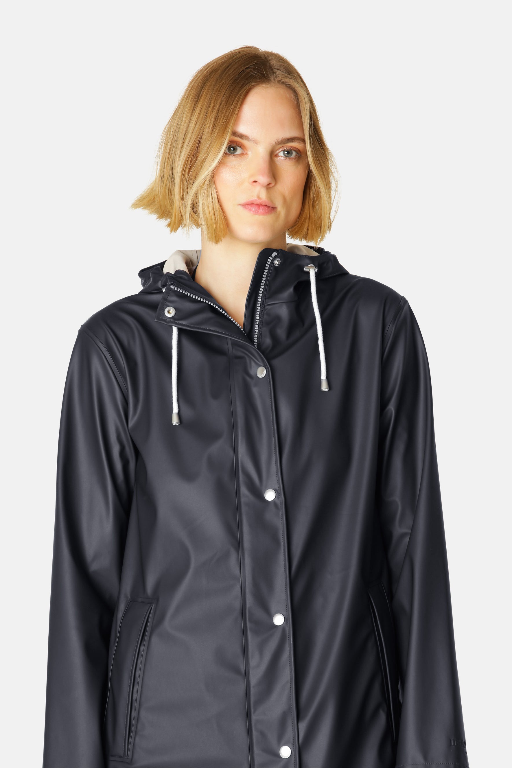 Rain 228FR Rain Jacket model front unzipped slightly
