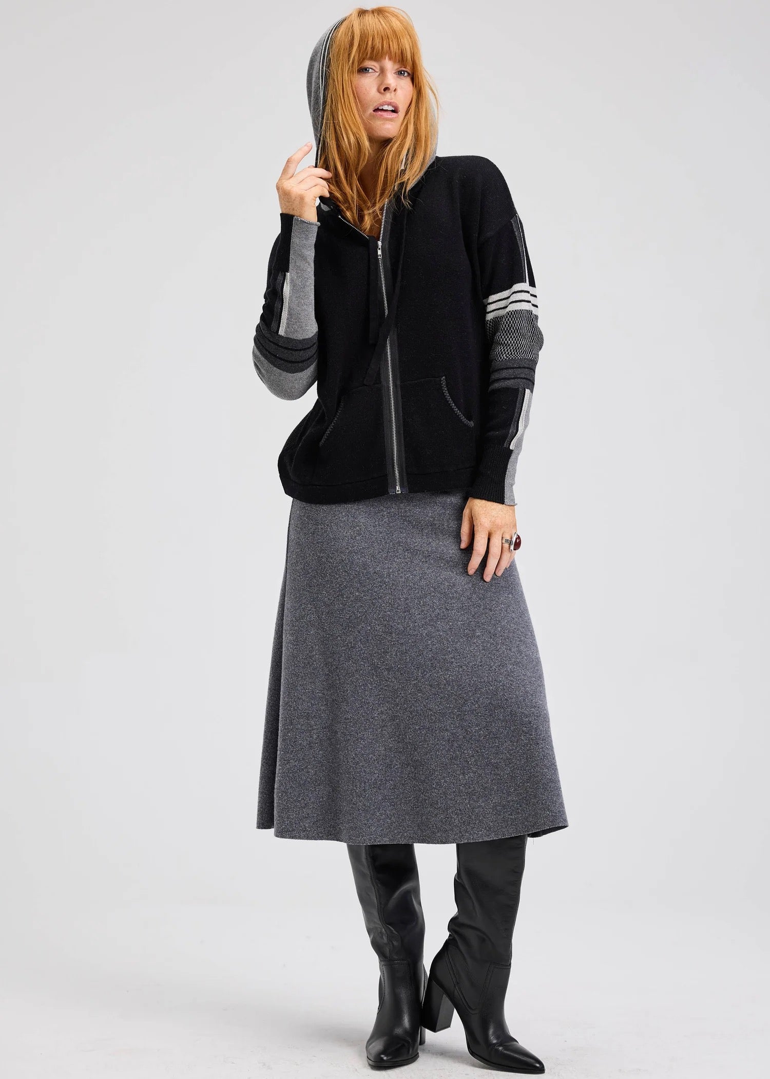 Womens Hoodie W Multi pattern Sleeve