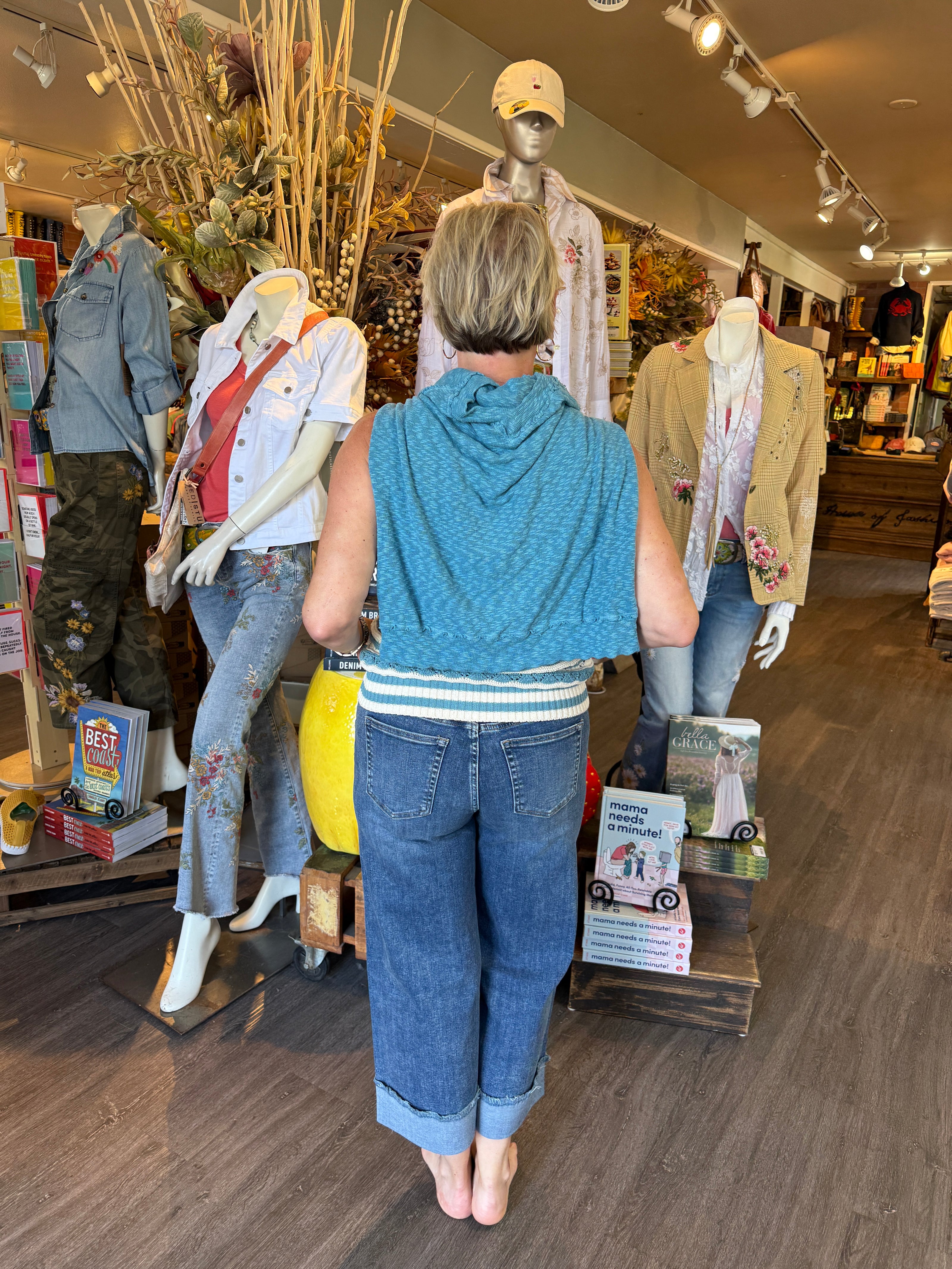 Cropped Cuffed wide Leg Jeans chalk blue back