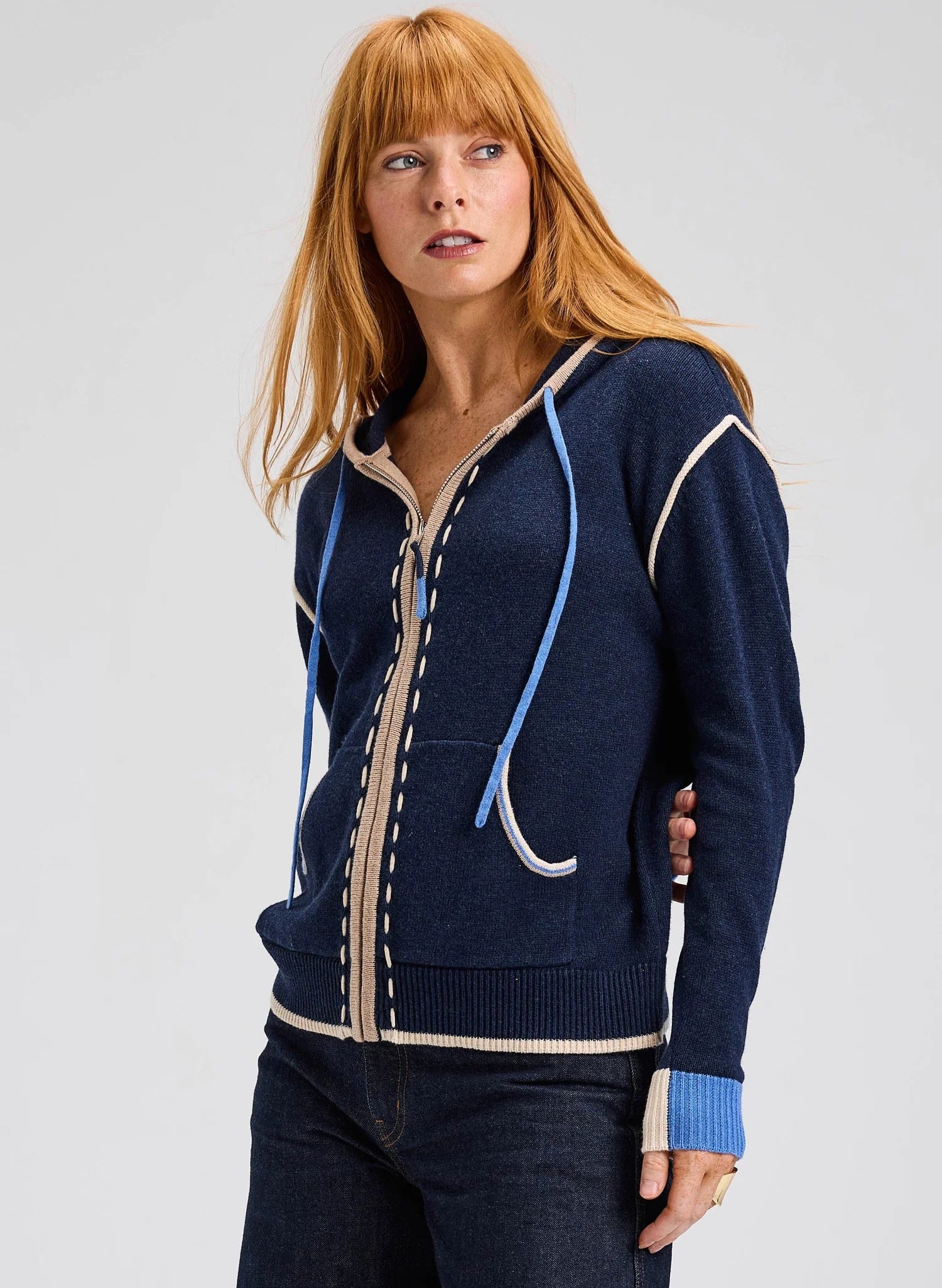 Threaded Hoodie dark denim front/side