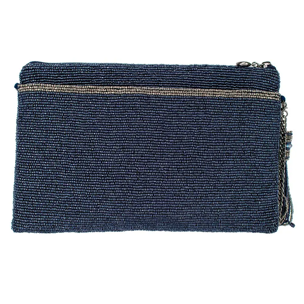 ork It Denim Blue Beaded Embellished Crossbody Clutch