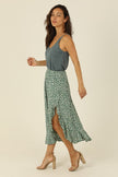 Isabelle Elastic Waist Ruffle Slit Cactus Print Skirt profile