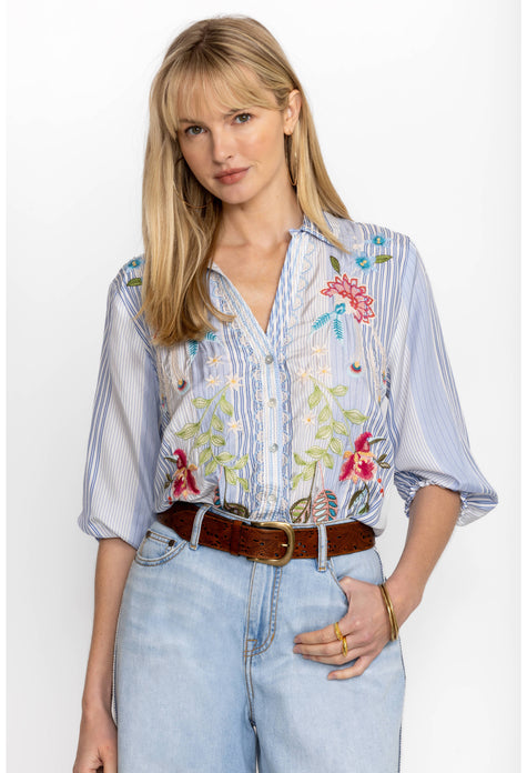 Johnny Was Emika Relaxed Smocked Shirt front