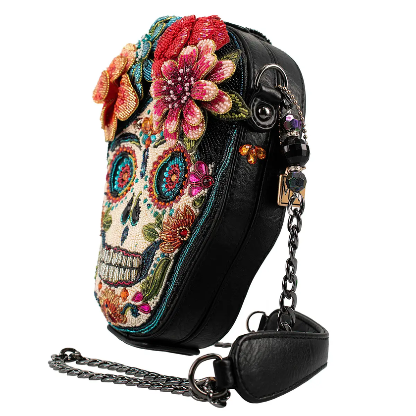 Bella Noche Sugar Skull Beaded Floral Crossbody Handbag front/side