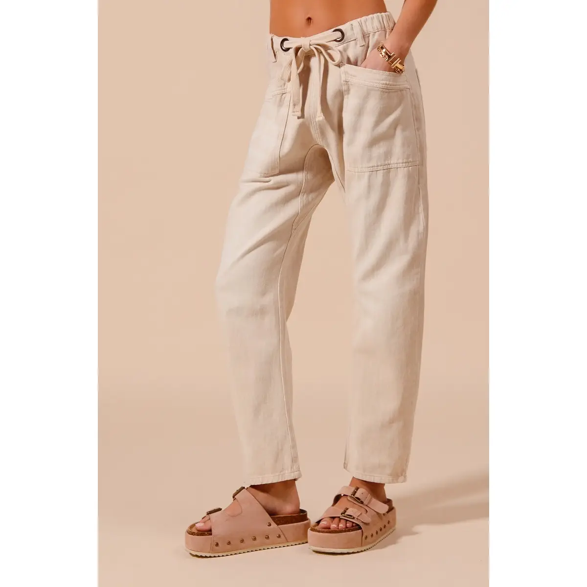 Vintage Washed Slim Barrel Pants with Front