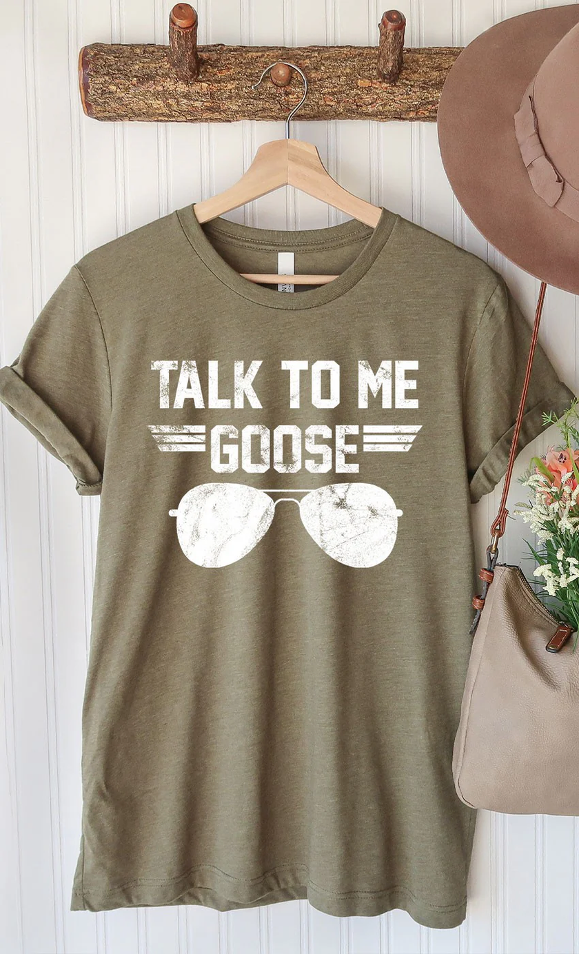 lk to Me Goose White Ink Graphic Tee Heather Olive