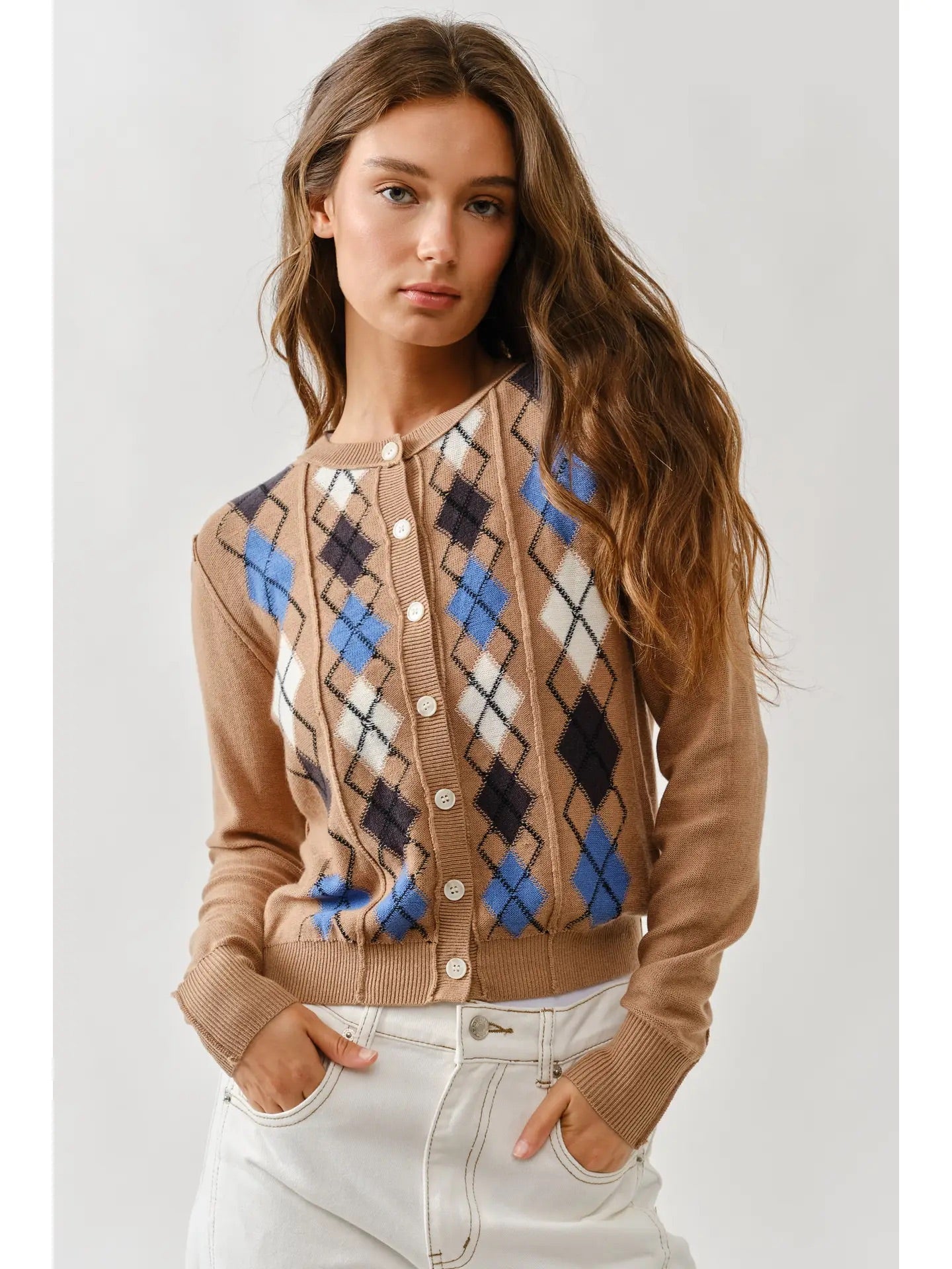RELAXED FIT ARGYLE SWEATER CARDIGAN