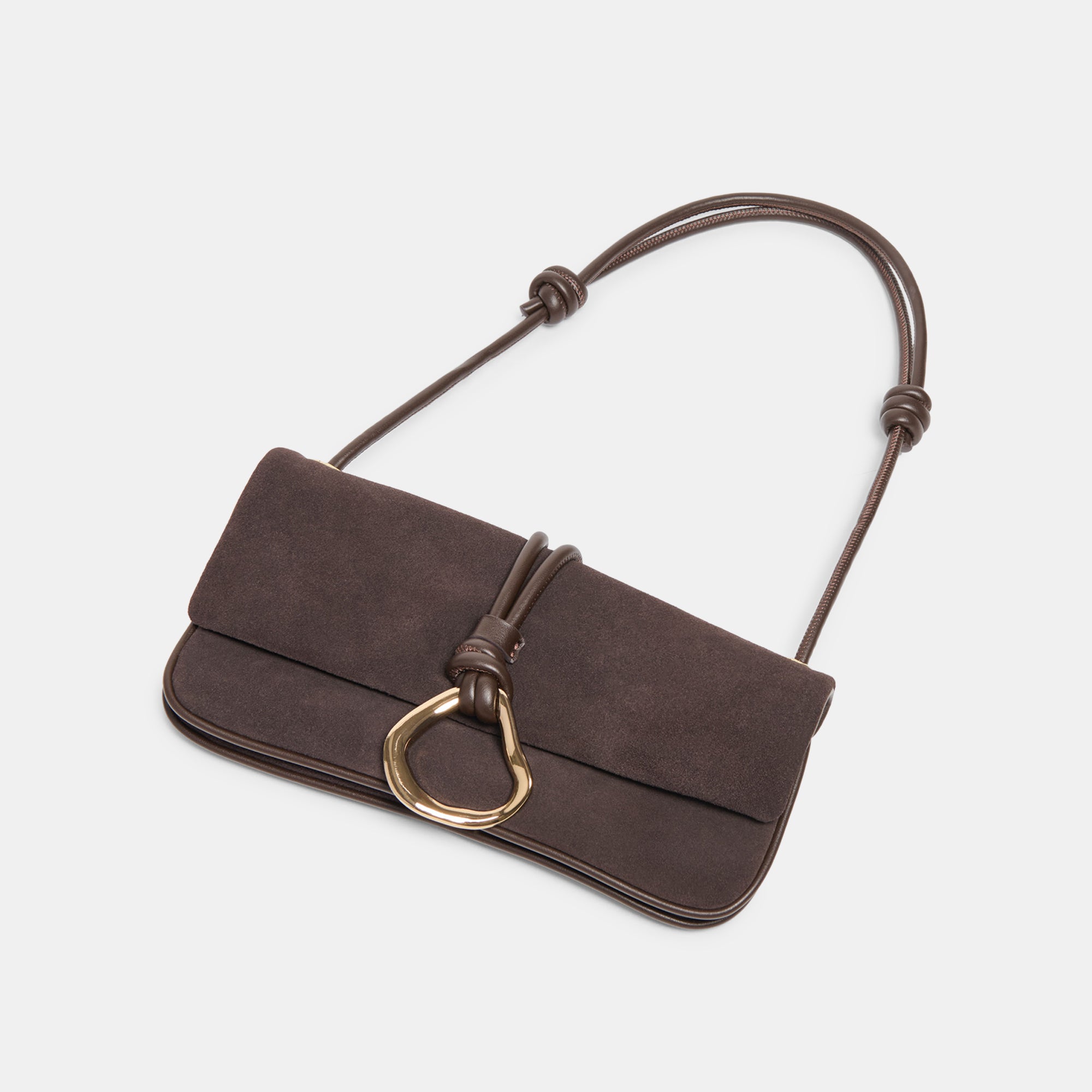 Balen Suede Shoulder Bag | Chocolate bottom/front