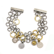 Vintage Silver Flat Ring Triple Chain Charm Bracelet | 7.25