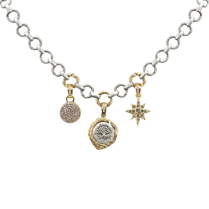 Vintage Silver Flat Rings Triple Charm Mini Guna & Starburst Necklace