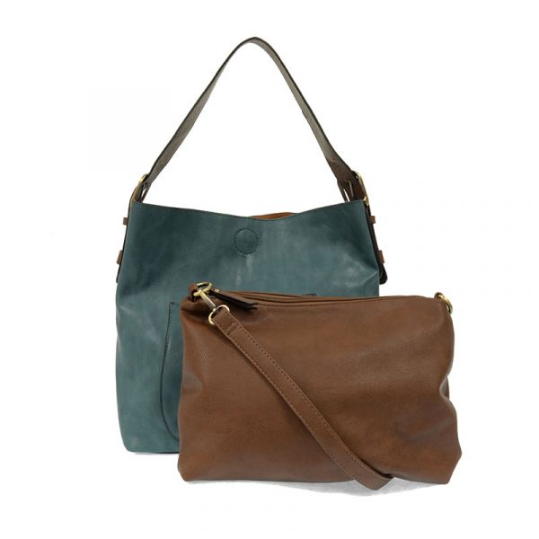 Joy Hobo Handbag - Teal-ish & Coffee