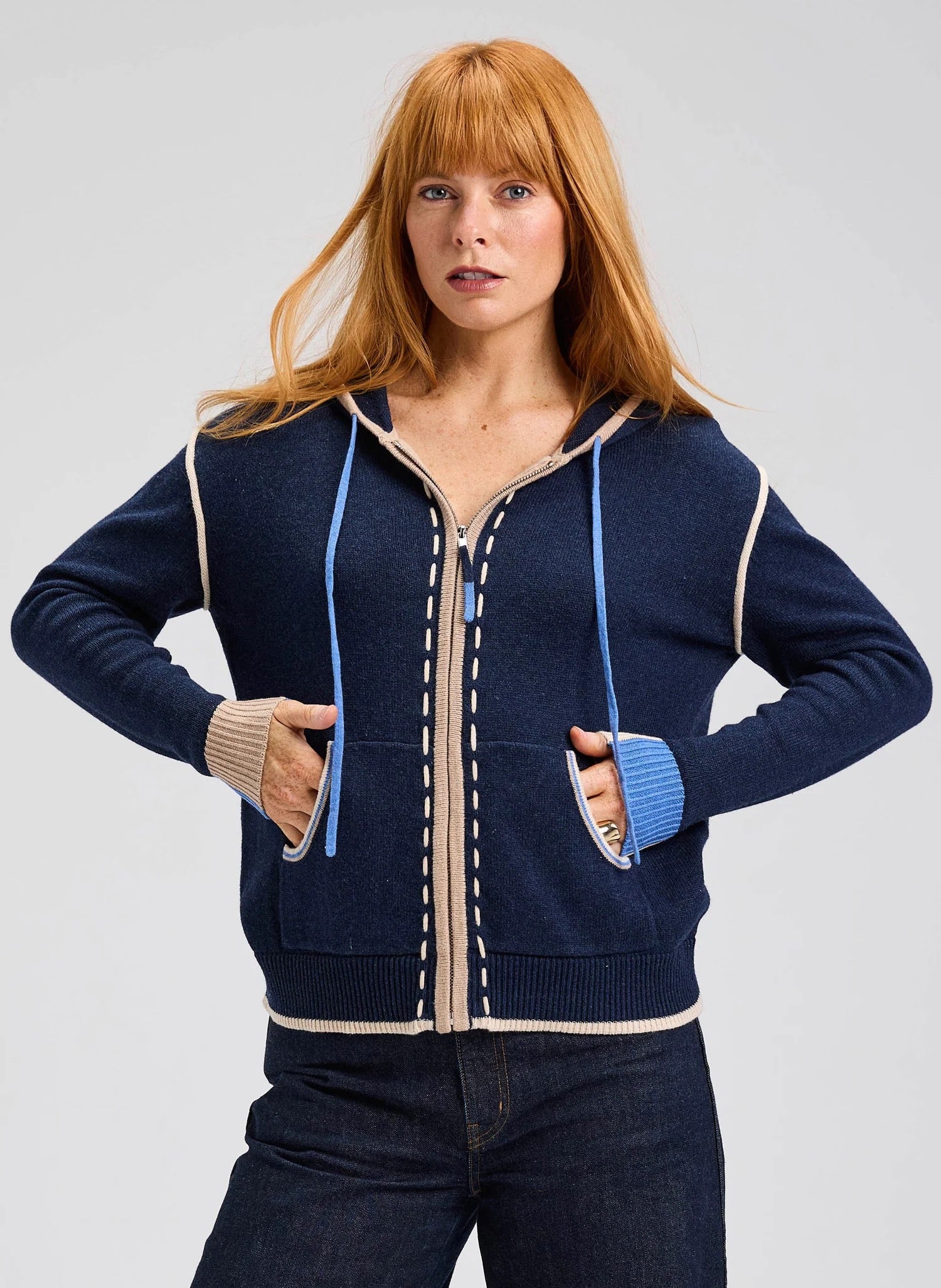 Threaded Hoodie dark denim front