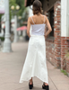 Selma Pieced Denim Maxi Skirt stone white back