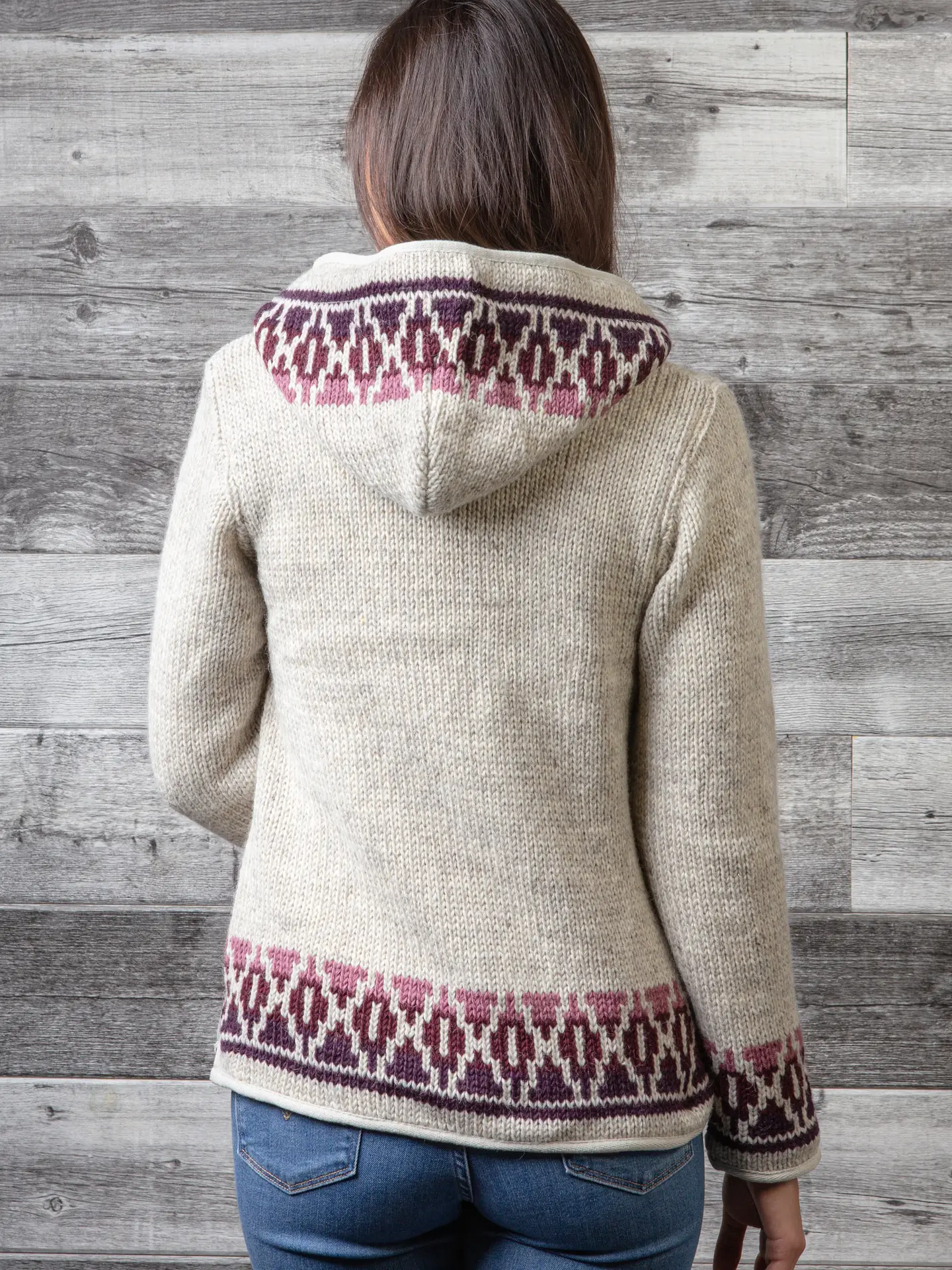 Misty Wool Knit Sweater with Lined Hood light natural styled back