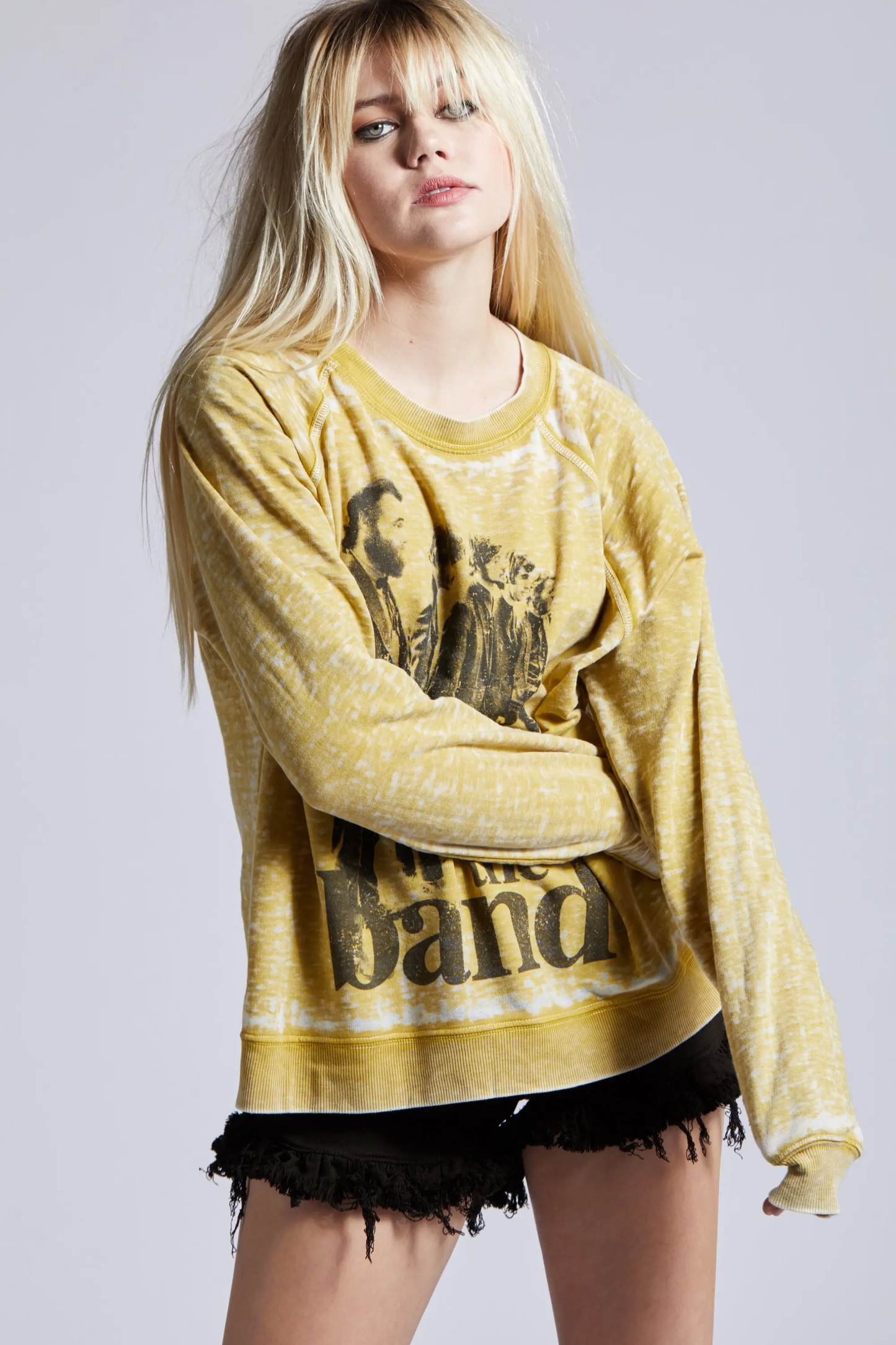Recycled Karma The Band Burnout Sweater - Mustard pose 2