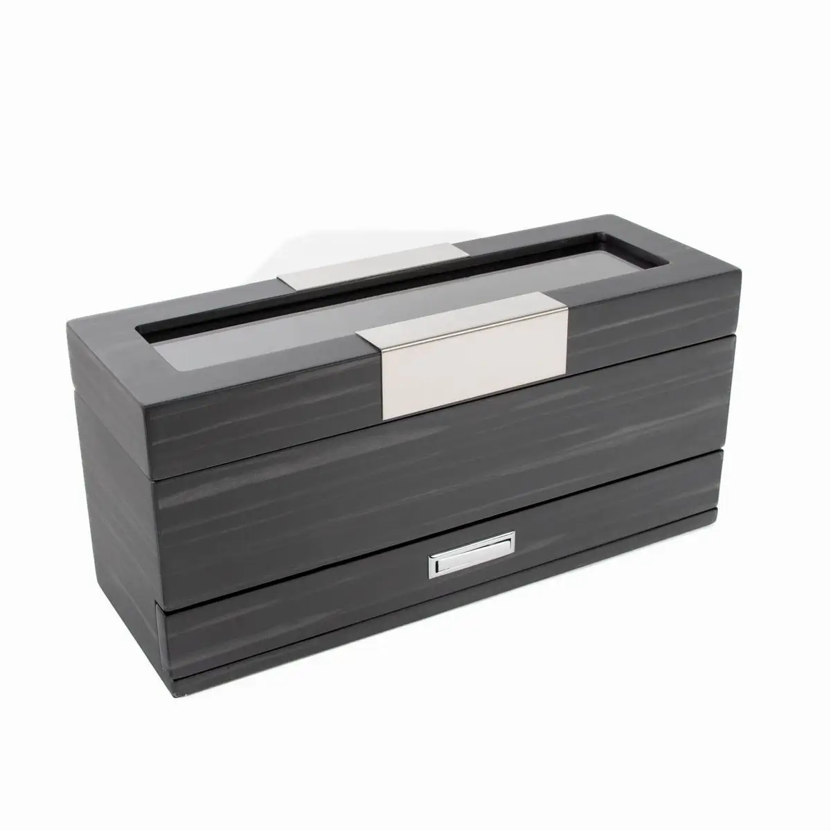 Matte Ebony (Black) 5 Slot Watch Box W/Jewelry Tray side