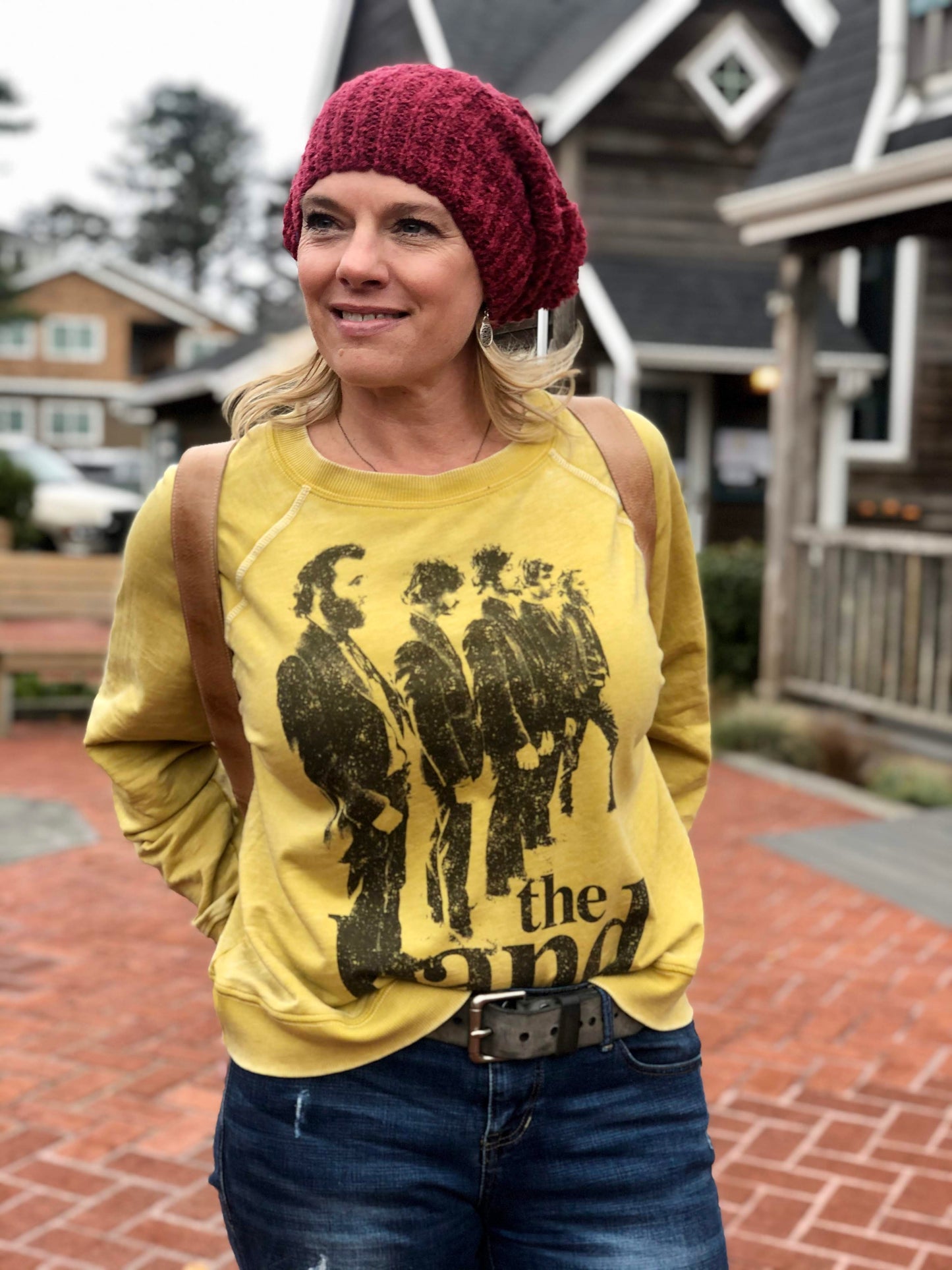 Recycled Karma The Band Burnout Sweater - Mustard pose