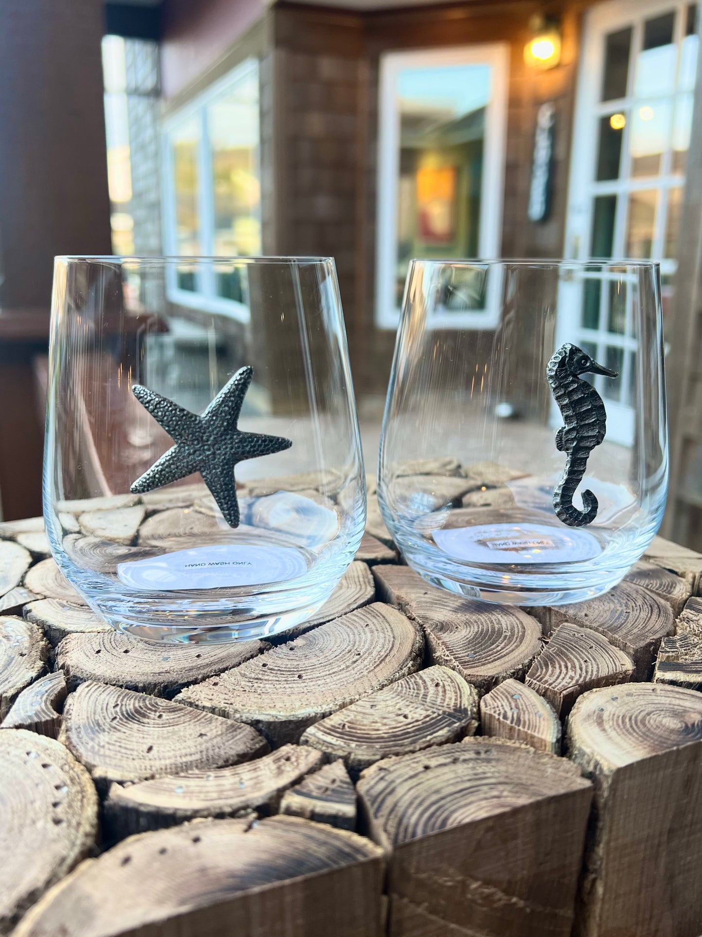 Menagerie Stemless Wine Glass | SeaHorse outside