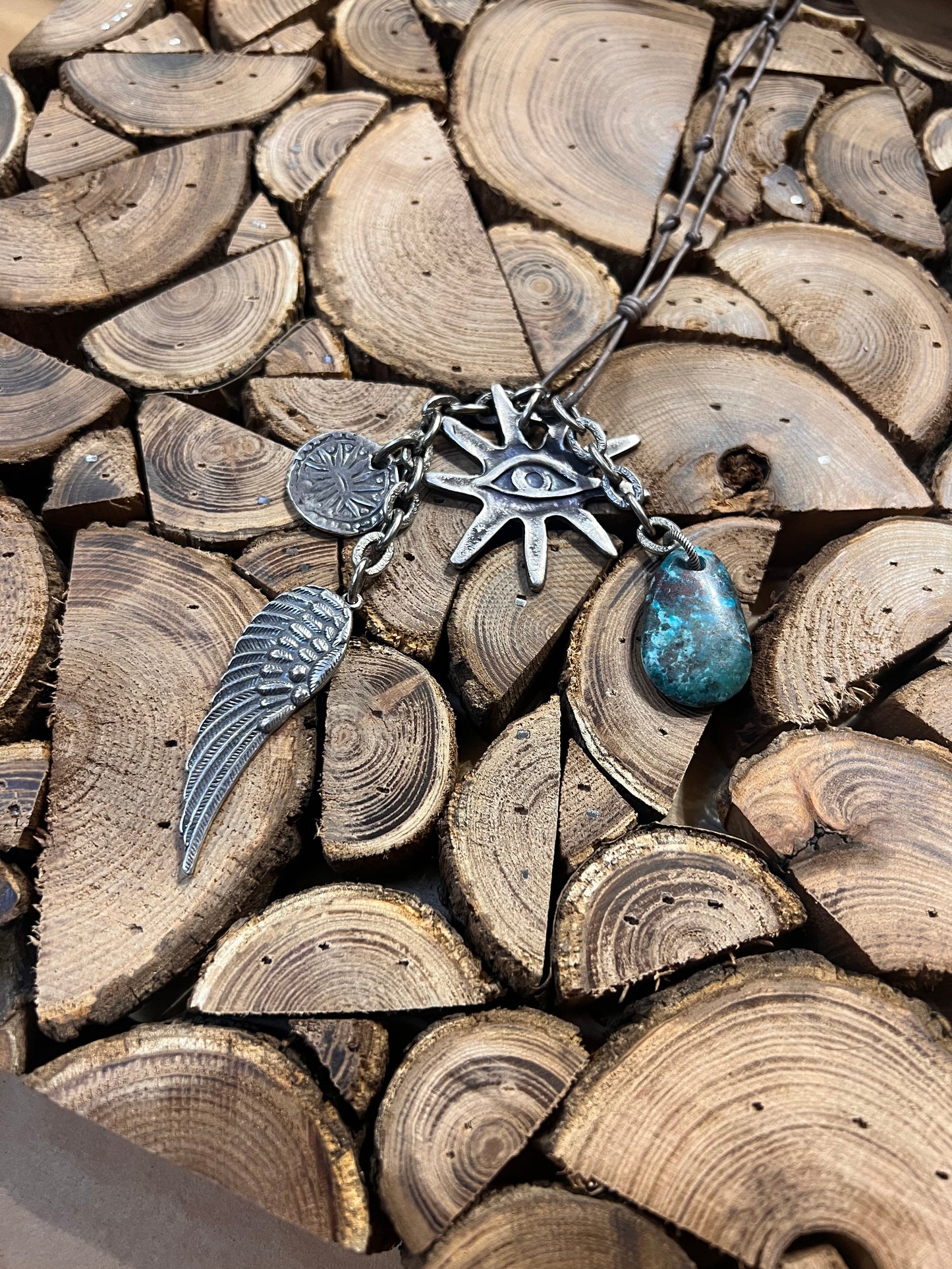 Paula Carvalho Long Rope Necklace With Eye and Stone - (37")