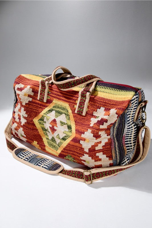 Boho Ethnic Print Duffel Bag | Rust front